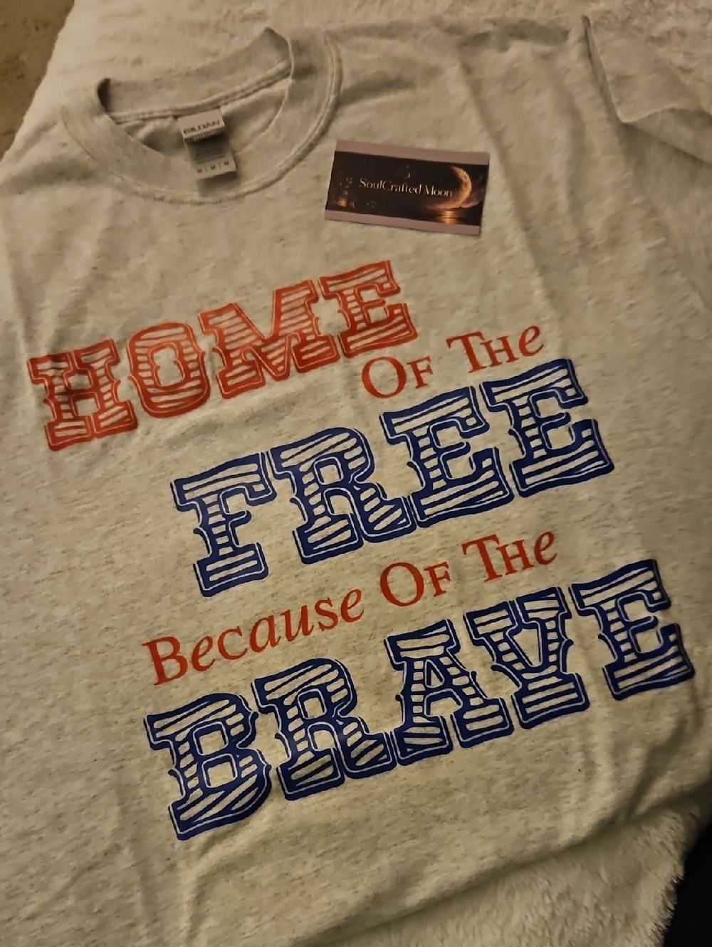 Gildan Women's Short Sleeve Tee - Light Heather Gray "Home of the Free"